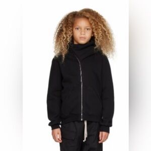 Rick Owens Black Kids Mountain Hoodie with High Funnel Collar